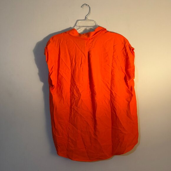 MNG Womens Orange Cap Short Sleeves Pocket Button Down Shirt Top Size 6 Medium - Picture 2 of 4